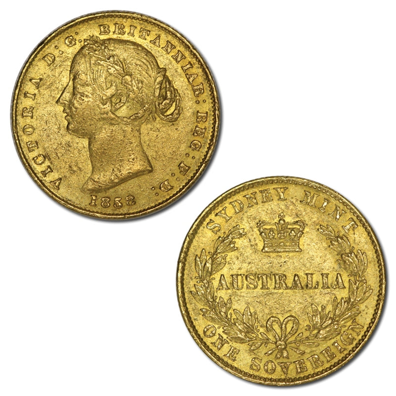 1858 Sydney Mint Type II Gold Sovereign VF/VF+