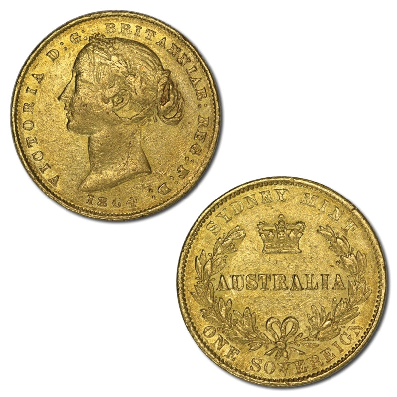 1864 Sydney Mint Type II Gold Sovereign VF