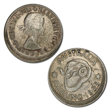 Australia 1955 Shilling Error 10% Mistrike