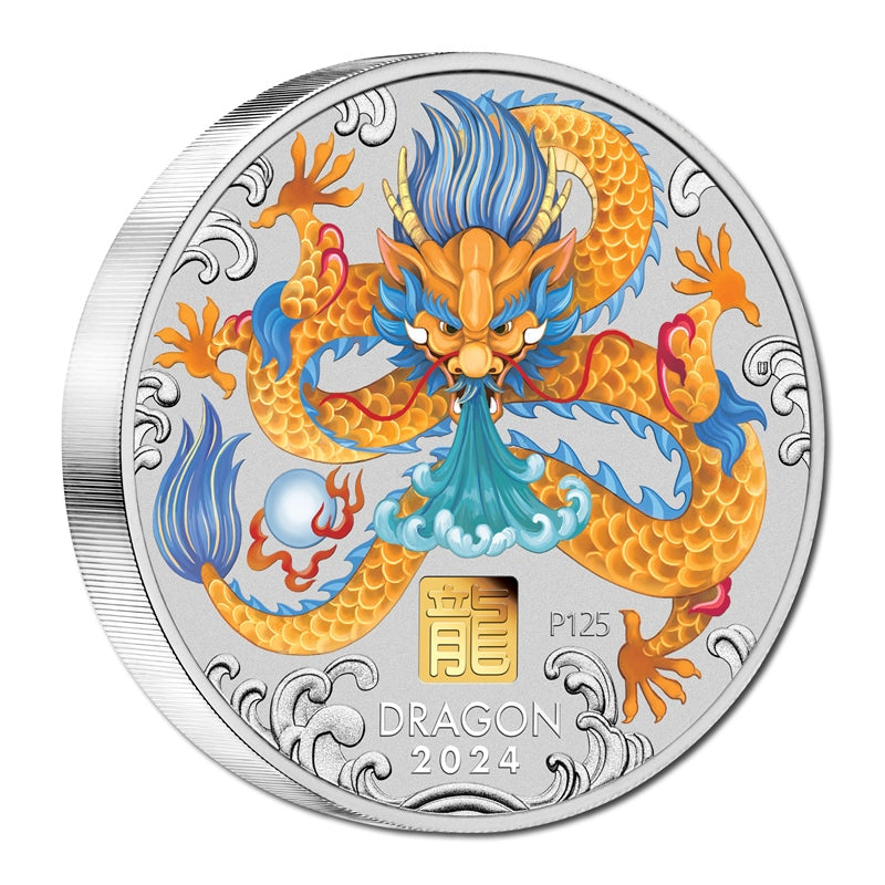 2024 Year of the Dragon 1 Kilo Silver Coin with Gold Privy Mark