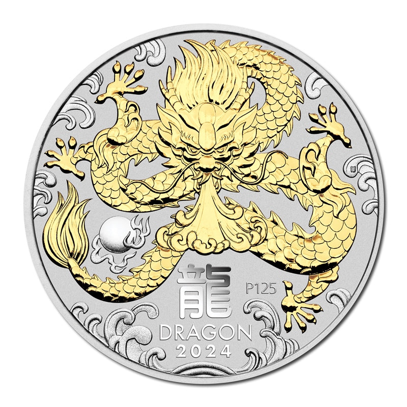 2024 Year Of The Dragon Gilded 1oz Silver