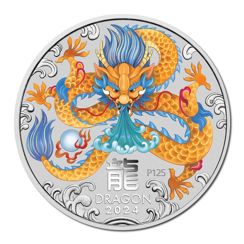 2024 Year of the Dragon 1oz Silver Coloured Coin in Card