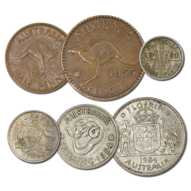 Australia 1954 Pre-Decimal 6 Coin Set