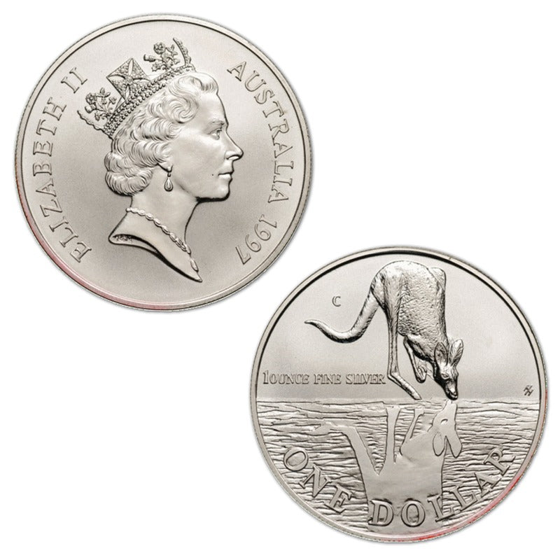 $1 1997 Kangaroo 1oz 99.9% Silver UNC – M.R.Roberts - Wynyard Coin