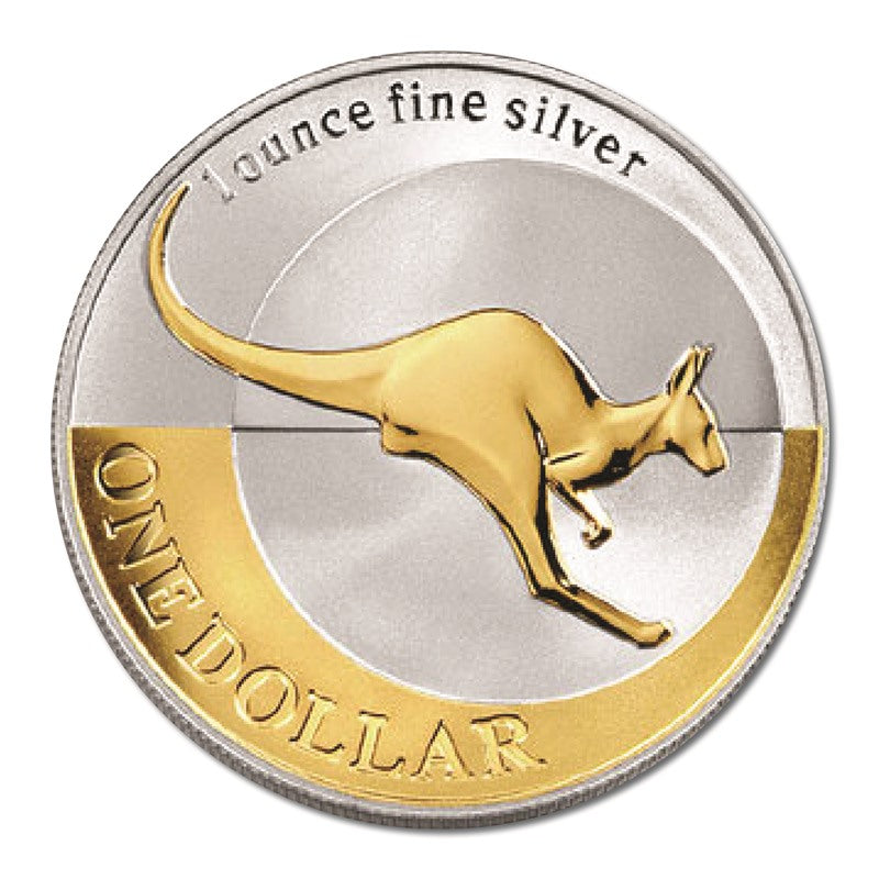 $1 2004 Kangaroo Selectively Gold Plated 1oz 99.9% Silver