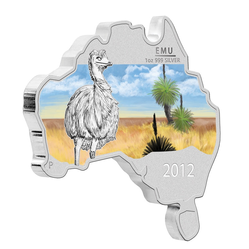 2012 オーストラリア　　エミュー　Map Shape 2012 Australian Map Shaped Emu 1oz Silver Coin - Wynyard Coin