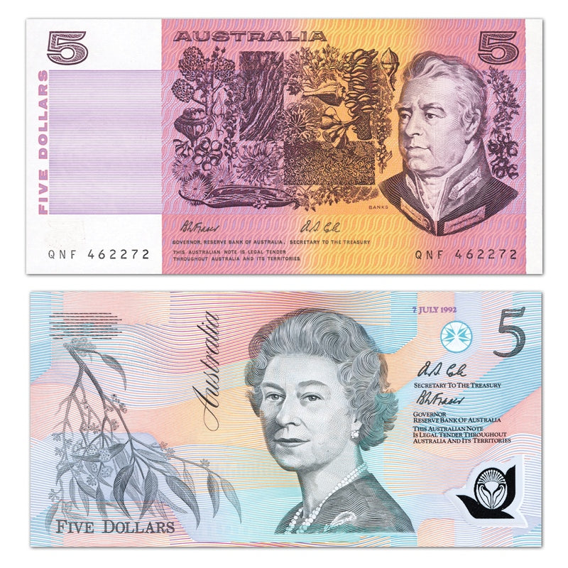 1992 Fraser/Cole Paper $5 & Polymer $5 Dated - First Day of Issue Embossed