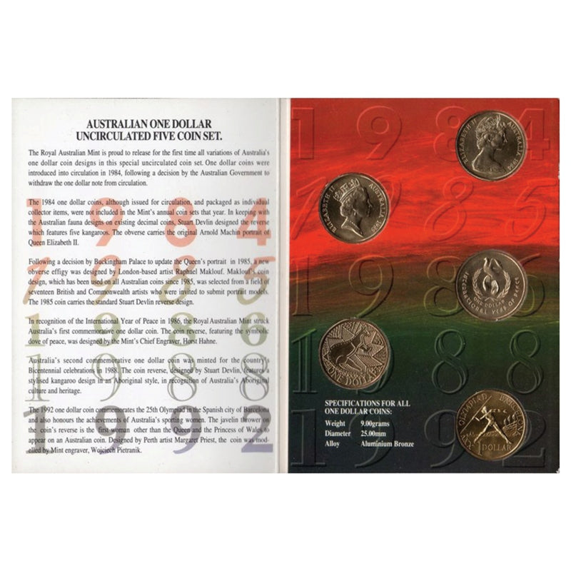 1984-1992 $1 5 Coin Set - Wynyard Coin Centre – M.R.Roberts