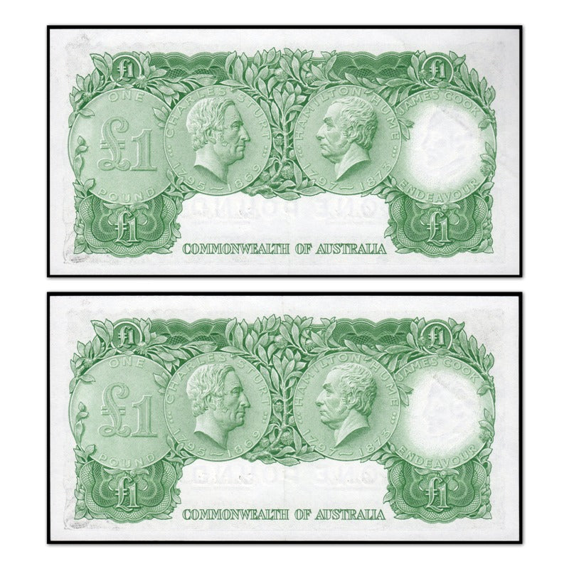 (1961) One Pound Coombs/Wilson Emerald Green R.34b nUNC - Consecutive Pair