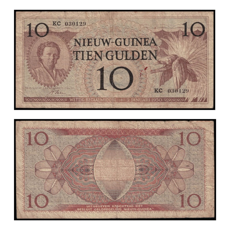 Netherlands New Guinea 1950 10 Gulden VG