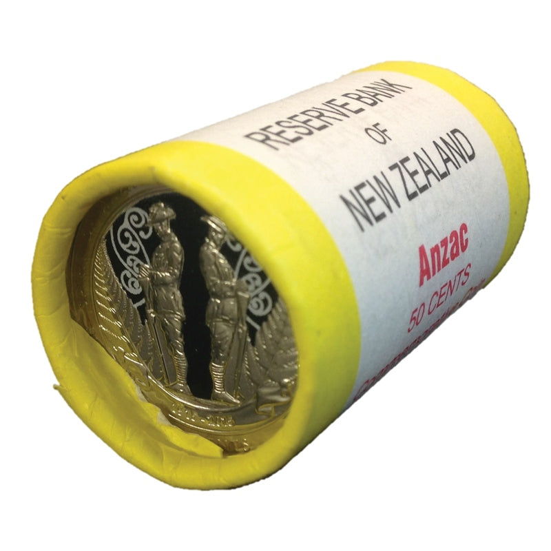 New Zealand 2015 50c ANZAC Coloured Mint Roll | New Zealand 2015 50c ANZAC Coloured 50c