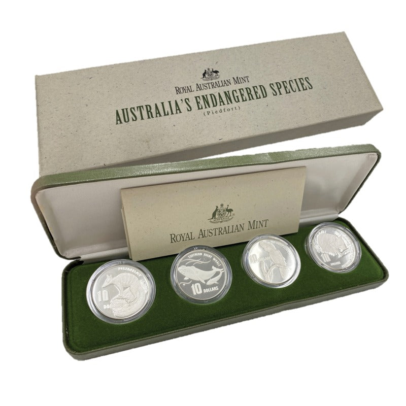 $10 1995-1998 Endangered Species(Piedfort) 4 Coin Silver Proof Set