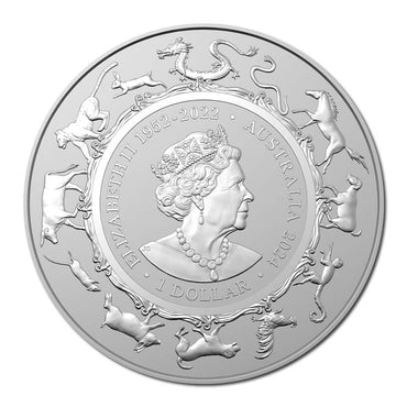 $1 2024 Year Of The Dragon 1oz Silver UNC - RAM