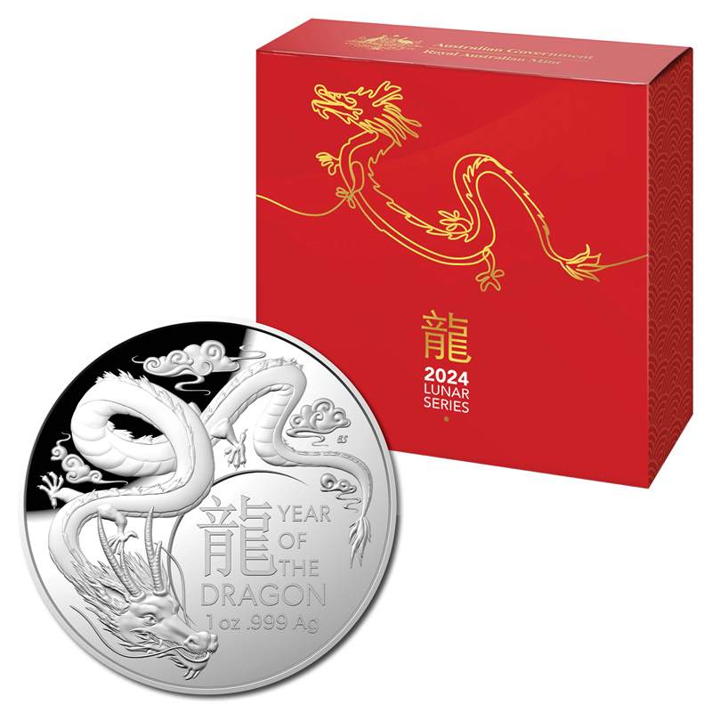 $5 2024 Year Of The Dragon 1oz Silver Proof Domed