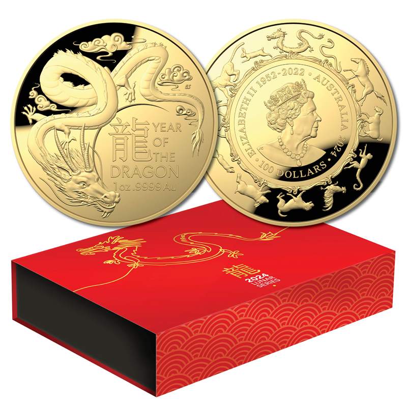 $100 2024 Year Of The Dragon 1oz Gold Proof Domed