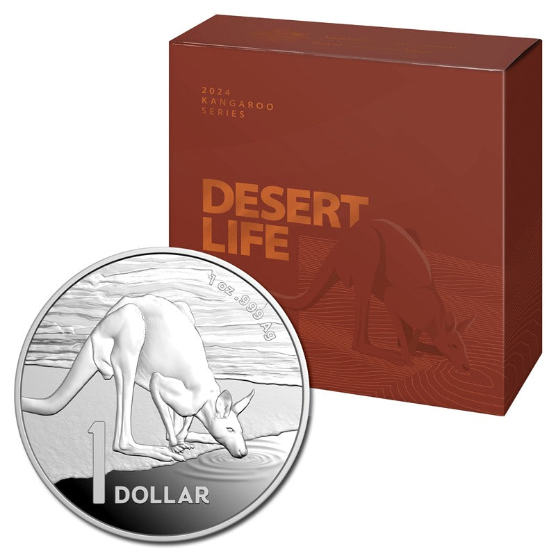 $1 2024 Kangaroo 1oz Silver Proof - Desert Life