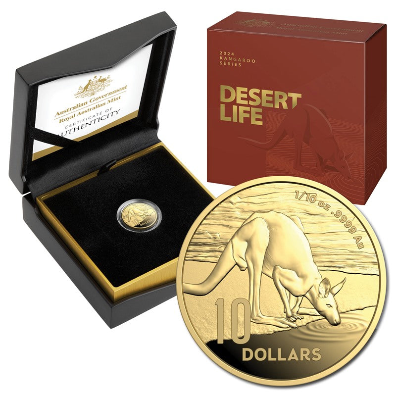 $10 2024 Kangaroo 1/10oz Gold Proof - Desert Life