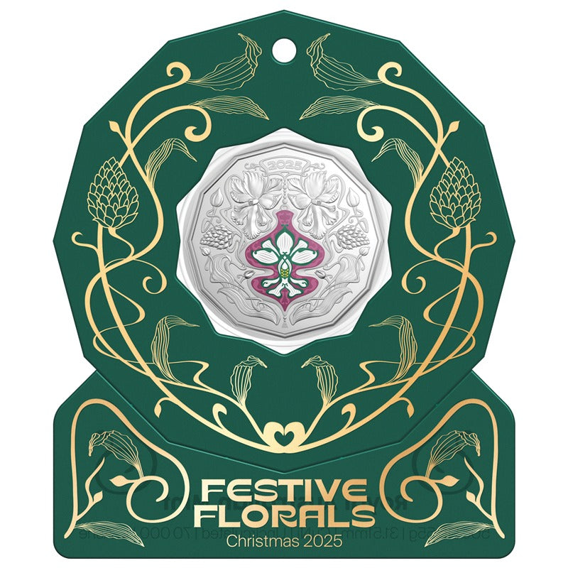 50c 2025 Christmas Festive Florals Coloured UNC - Set of 5