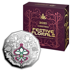 50c 2025 Christmas Festive Florals Coloured Silver Proof