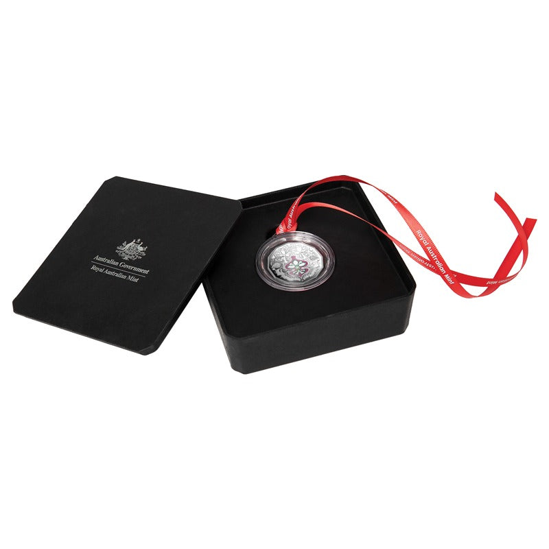 50c 2025 Christmas Festive Florals Coloured Silver Proof