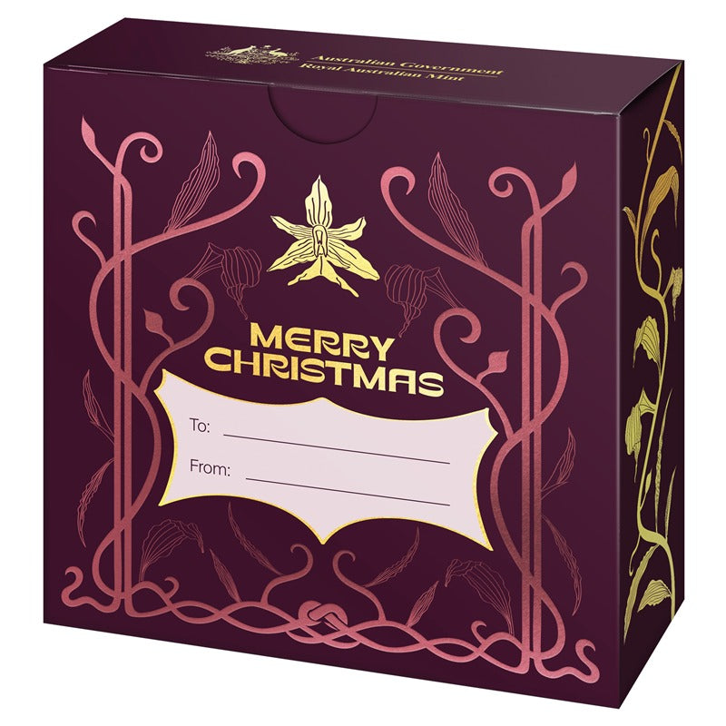 50c 2025 Christmas Festive Florals Coloured Silver Proof