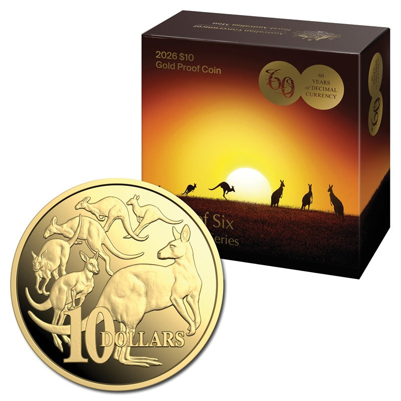 $10 2026 Mob of Six Kangaroo Series 1/10oz Gold Proof