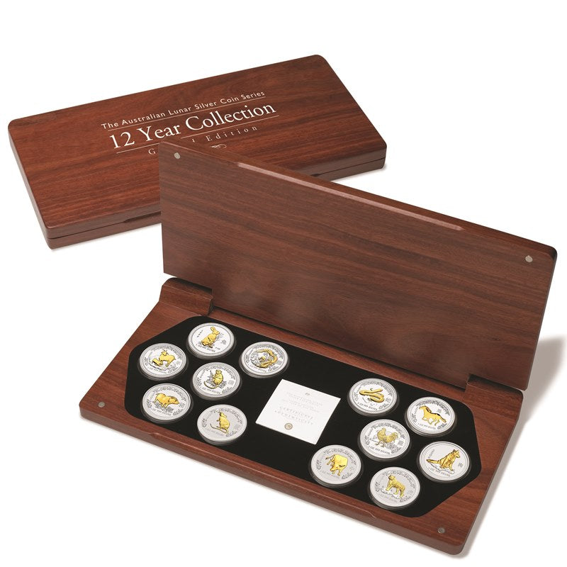 1999-2010 Lunar Gilded 1oz Silver 12 Coin Set