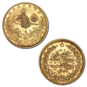 Turkey AH1327/9 (1917) Gold 50 Kurush VF