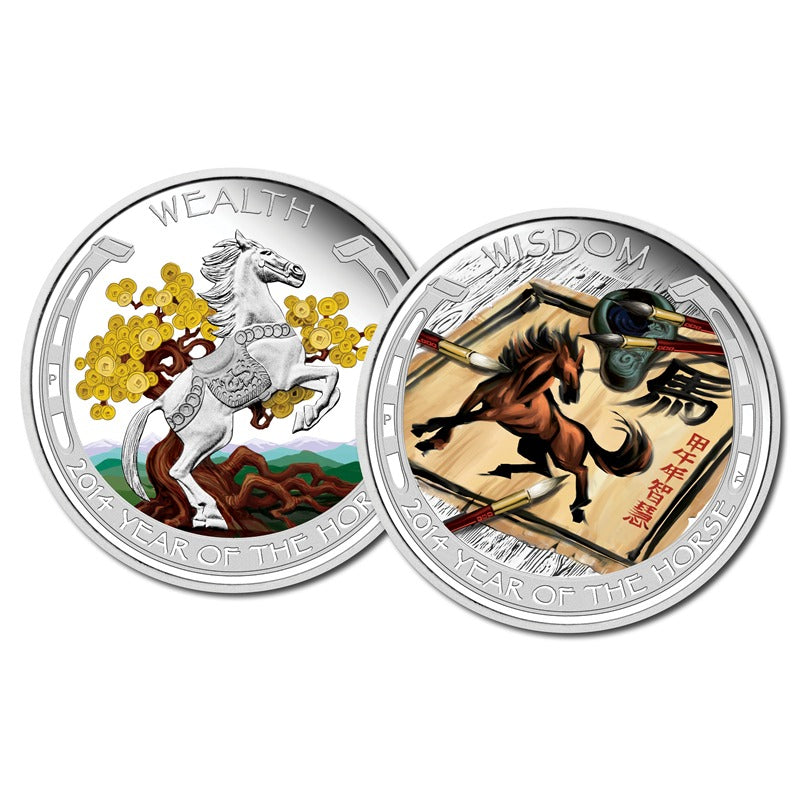 Tuvalu 2014 Lunar Good Fortune 1oz Proof Two Coin Set