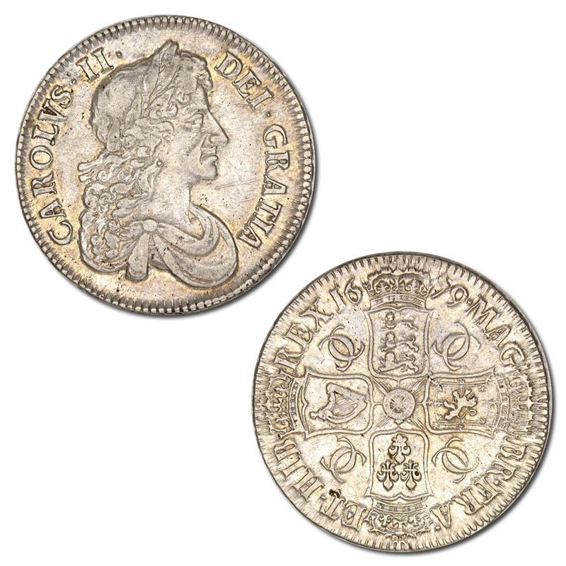 Great Britain 1679 Charles II Silver Crown VF+