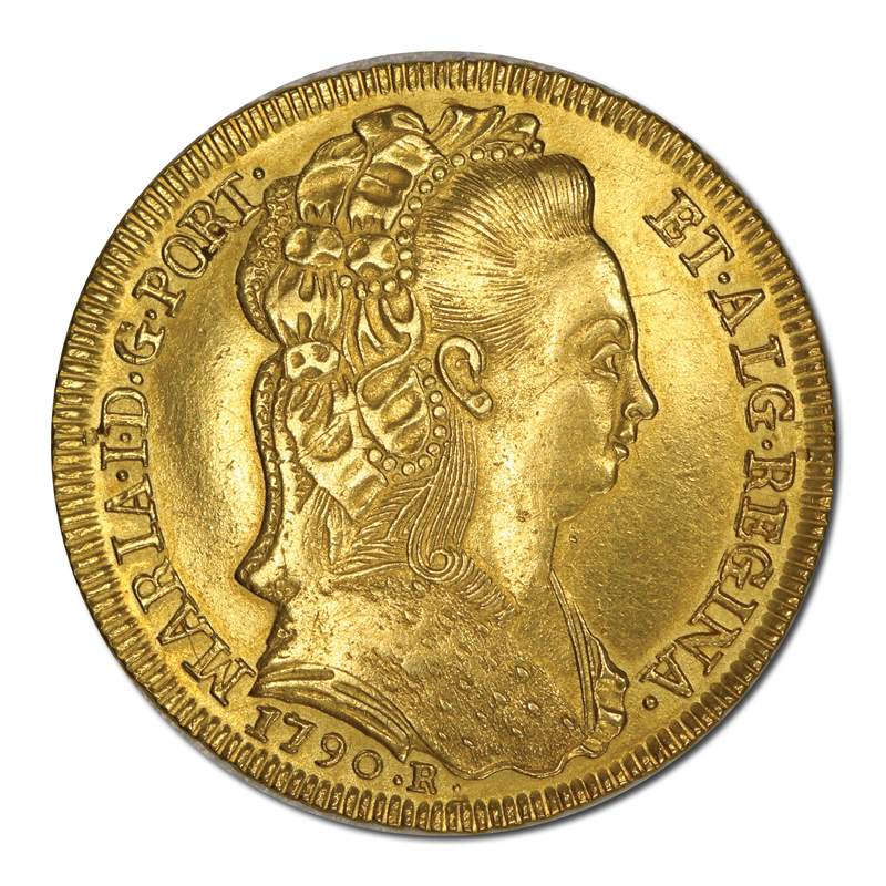 Brazil 1790R Maria I Gold (Half Johanna) 6400 Reis VF+