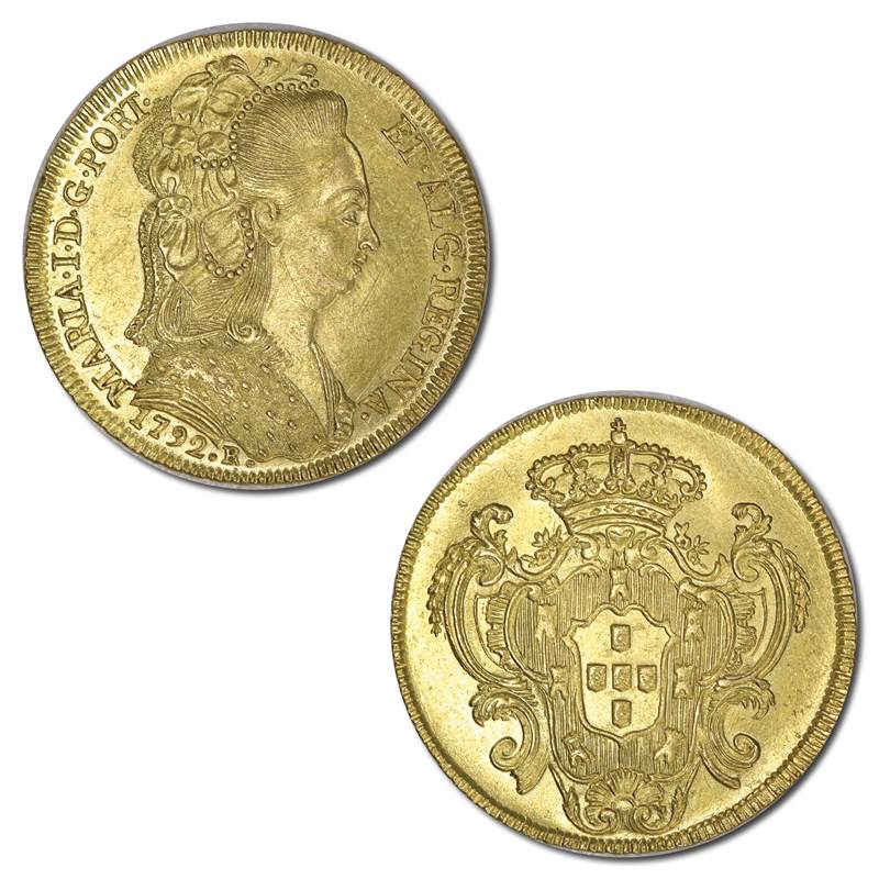 Brazil 1792R Maria I Gold (Half Johanna) 6400 Reis nUNC