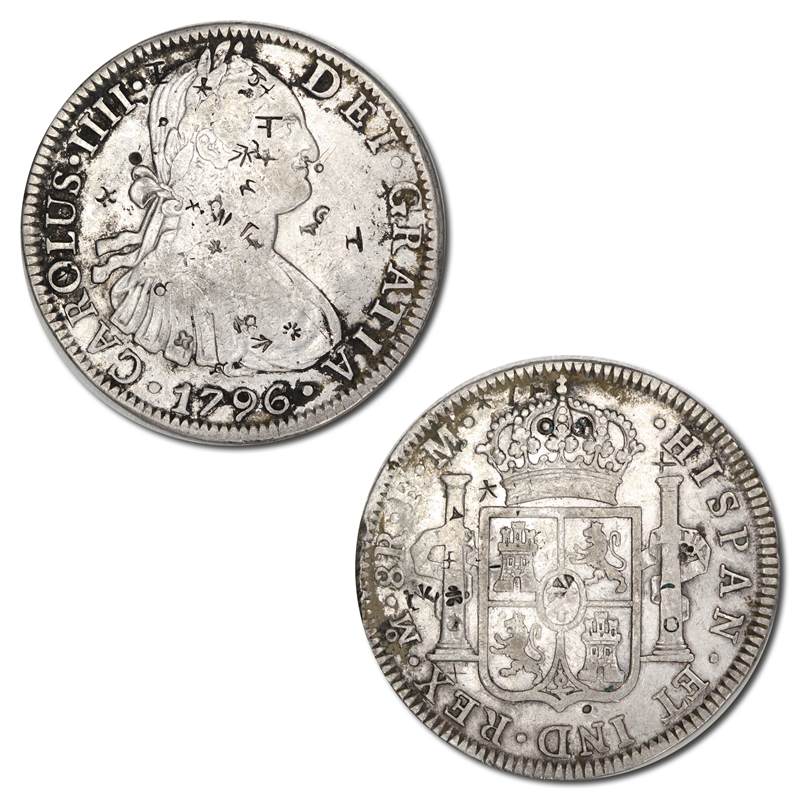 Mexico 1796 Charles IIII Silver 8 Reales with chopmarks VF