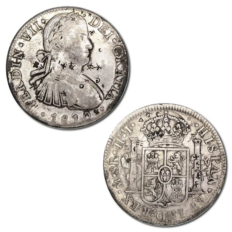 Mexico 1810 Ferdinand VII J.J Silver 8 Reales Chopmarks VF