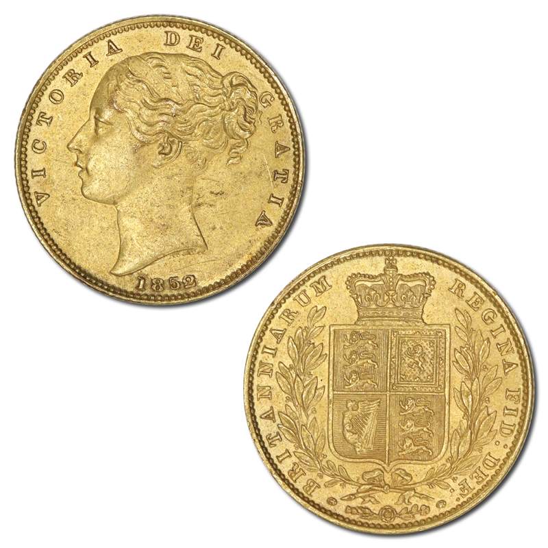 Great Britain 1852 Victoria Shield Gold Sovereign EF