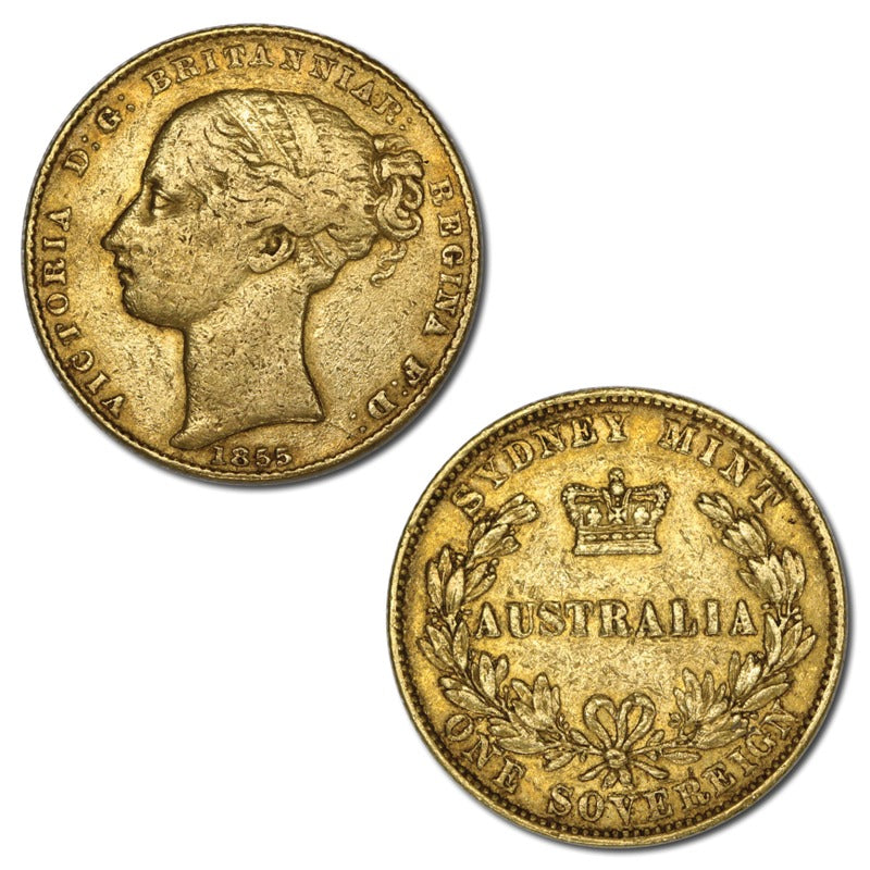 1855 Sydney Mint Gold Sovereign Type 1 nVF