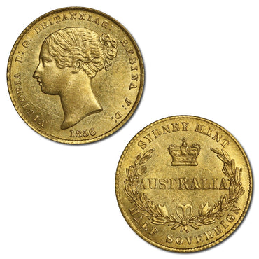 1856 Sydney Mint Gold Half Sovereign nUNC/UNC