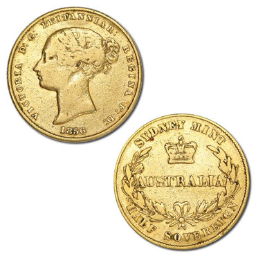 1856 Sydney Mint Type I Gold Half Sovereign FINE