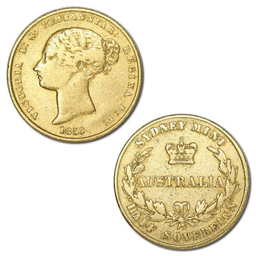 1856 Sydney Mint Type I Gold Half Sovereign FINE+