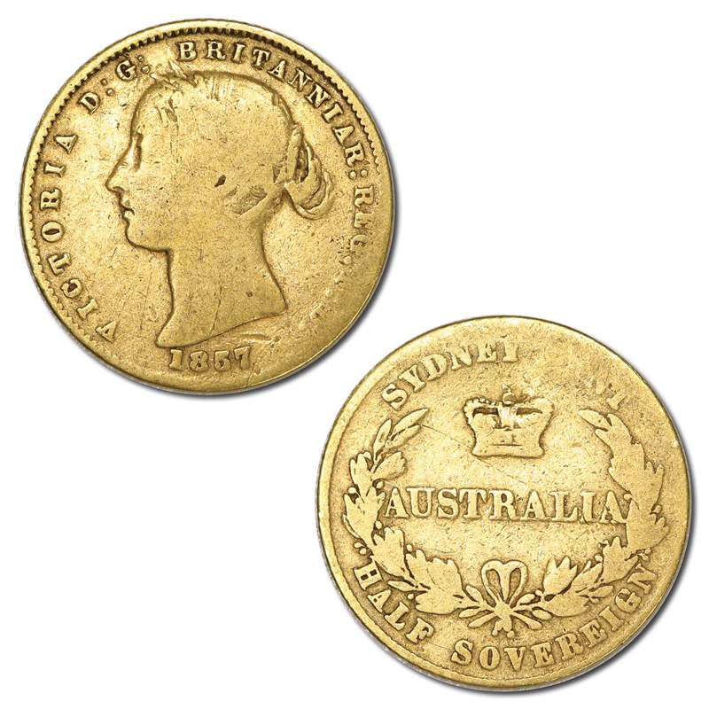 1857 Sydney Mint Victoria Type II Gold Half Sovereign