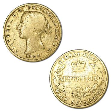 1858 Sydney Mint Victoria Type II Gold Half Sovereign VG
