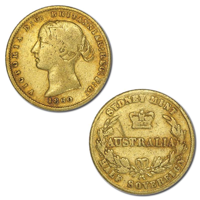 1860 Sydney Mint Type II Gold Half Sovereign nFINE