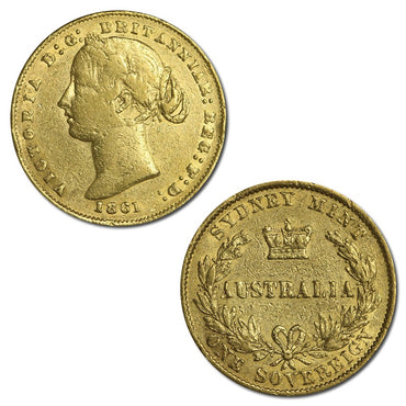 1861 Sydney Mint Victoria Type II Gold Sovereign FINE/FINE+