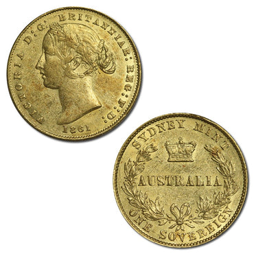 1861 Sydney Mint Type II Gold Sovereign VF+/EF