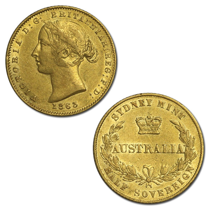 1863 Sydney Mint Type II Gold Half Sovereign VF/VF+