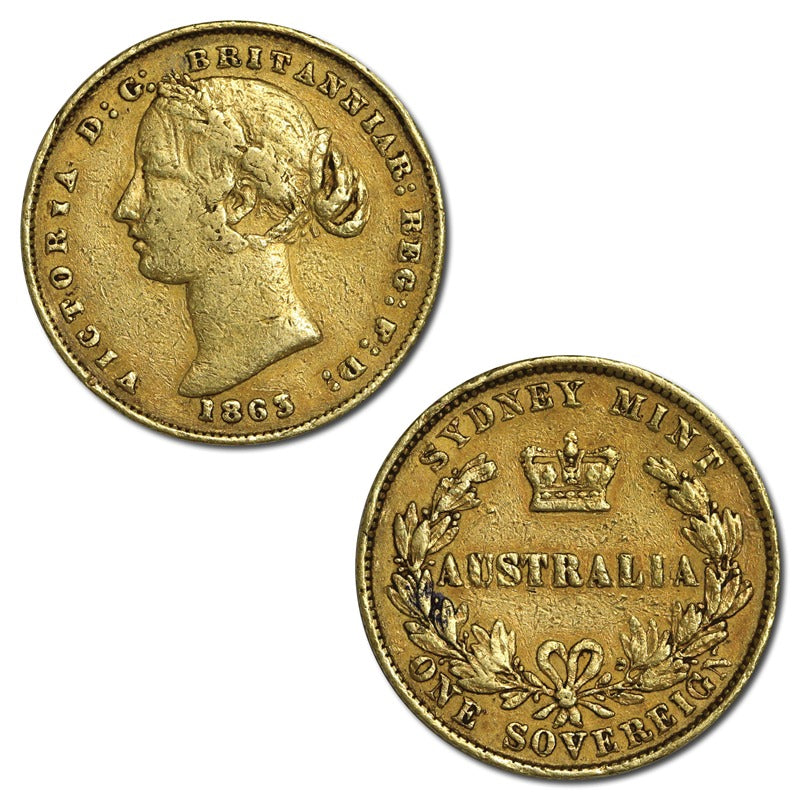 1863 Sydney Mint Victoria Type II Gold Sovereign VG/FINE