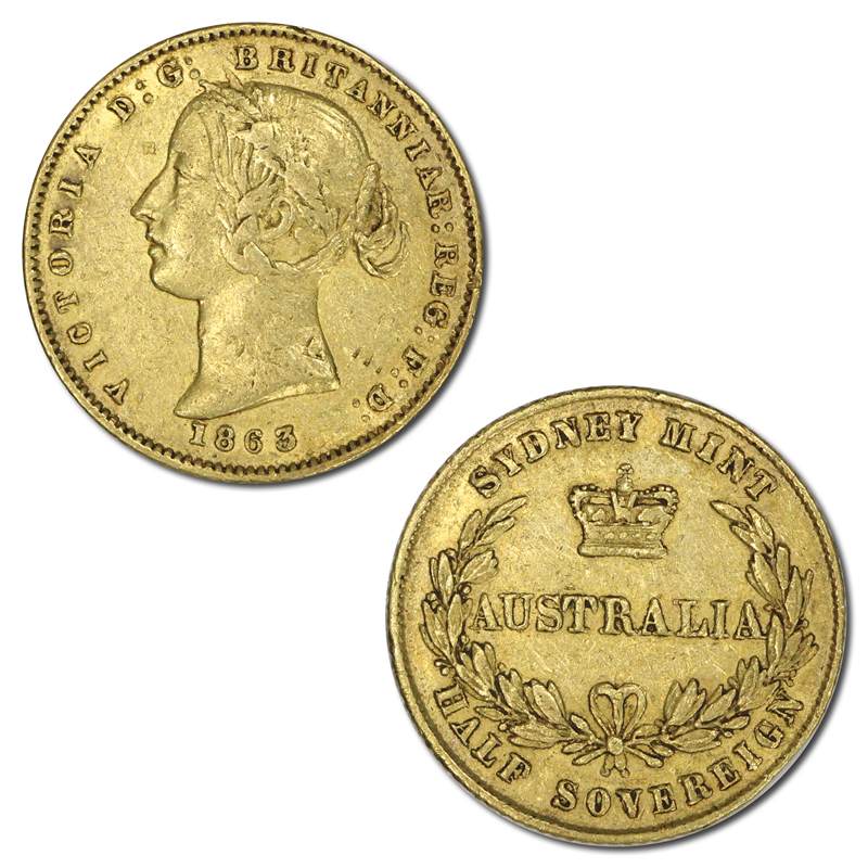 1863 Sydney Mint Type II Gold Half Sovereign VF