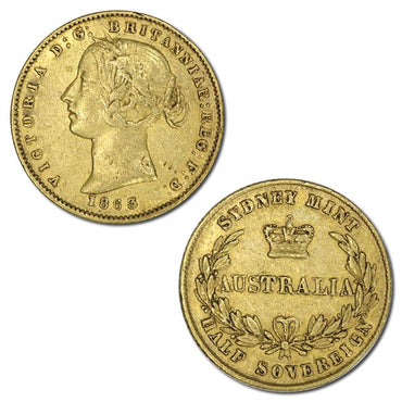 1863 Sydney Mint Type II Gold Half Sovereign VF