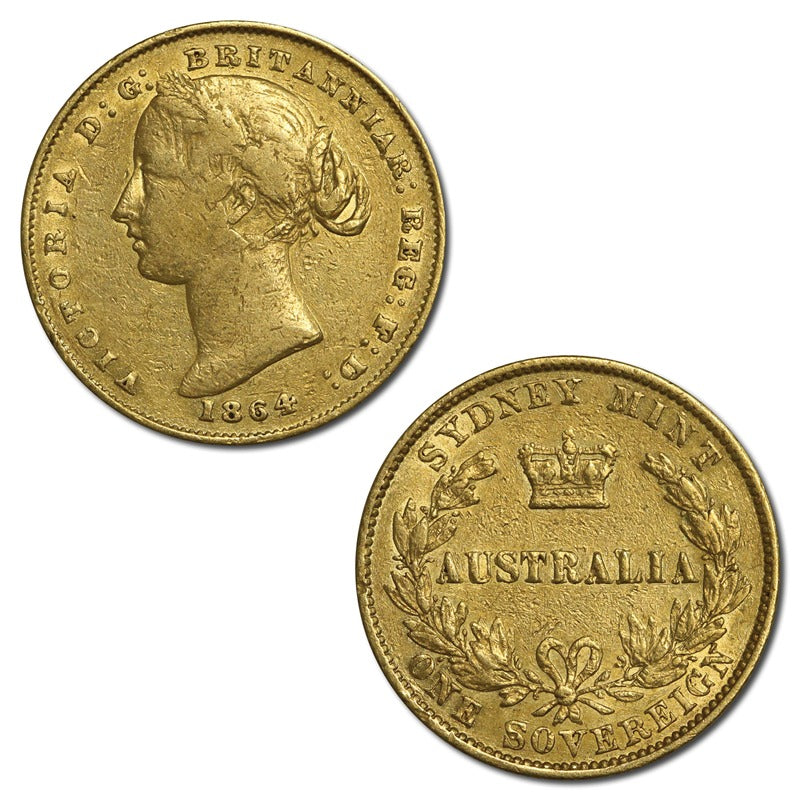 1864 Sydney Mint Victoria Type II Gold Sovereign FINE/FINE+