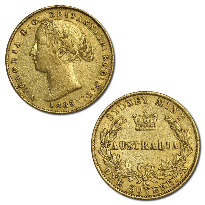1865 Sydney Mint Victoria Type II Gold Sovereign Fine